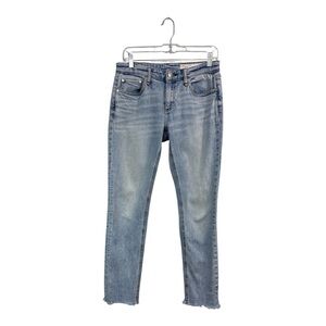 Rag & Bone Women's 25 Dre Low Rise Slim Boyfriend Jeans Raw Cuff Light Blue Wash